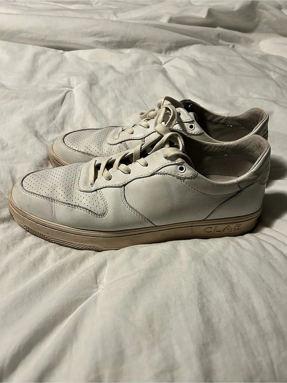 CLAE Bradley Leather-Look Low-Top Sneakers in White- Size 10